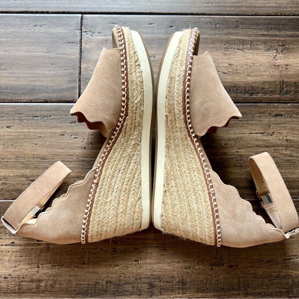 CROWN VINTAGE Daffodil Espadrille Platform Wedge Sandal Heel Tan Suede Size 10 - Picture 8 of 16